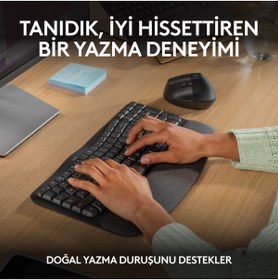 Resim logitech Wave Keys Kablosuz Bluetooth Dolgulu Avuç İçi Destekli Ergonomik Türkçe Q Klavye, Siyah 920-012311 