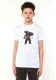 Resim Tshirthane God Of War Silhouette Baskılı Unisex Çocuk Beyaz T-Shirt 