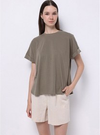 Resim Colin's Colins Regular Fit Yuvarlak Yaka Düz Kadın Yeşil Kısa Kol Tişört Cl1074583 Q1.v1 Kha Haki 