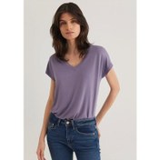 Resim Mavi Basic Kadın V Yaka T-shirt (M167714-70608) 