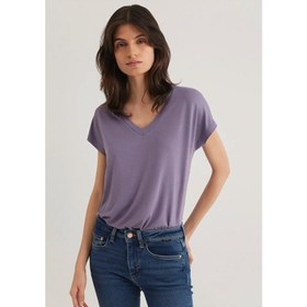 Resim Mavi Basic Kadın V Yaka T-shirt (M167714-70608) 