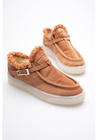 Resim Kadın Süet Loafer Ayakkabı Kürklü Tokalı Taba Selva Taba 