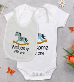 Resim Bitmeyen Kartuş Bk Kids Welcome Little One Tasarımlı Bebek Body Zıbın Ve Mama Önlüğü Hediye Seti - Model 1 