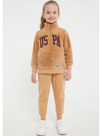 Resim U.S. Polo Assn Lisanslı Camel Kız Çocuk Yaka Fermuarlı Eşofman Takım Camel 