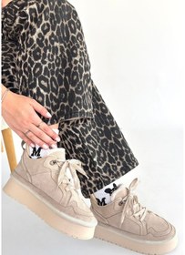 Resim Pabucmarketi Bej Süet Bağcıklı Kadın Düz Bot Çok Renkli 