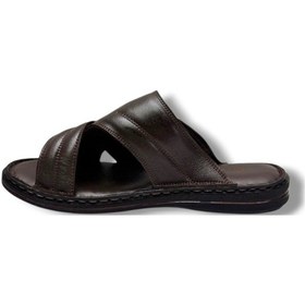 Resim Cakgo 143-26 Hakiki Deri Ultra Soft Çapraz Bant Cırtlı Anatomik Erkek Terlik 40-47 Kahverengi 