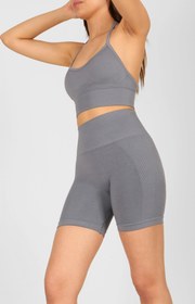 Resim Yüksek Bel Büzgülü Push-Up Spor Şort Gri 