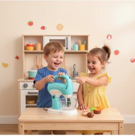 Resim Sesli Işıklı Pilli 360 Derece Dönen Full Fonksiyon Mikser- Pilli Mixer Oyuncak Mikser Hamur Makinesi Mavi 