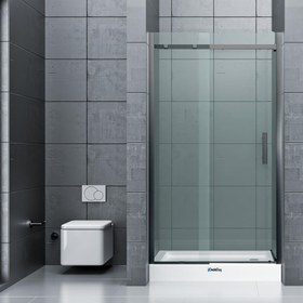 Resim Duvardan Duvara Duşakabin | Üstten Askılı - 100-109cm / Siyah / Sürgülü 