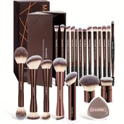 Resim MAANGE 22 parça makyaj alet seti, 20 alüminyum tüplü makyaj fırçası +1 PU üçgen hava yastığı pudra pufu +1 saklama kutusu, temel makyaj fırça seti, alüminyum fırça sapı, premium dokulu makyaj fırçası, Noel hediyesi 