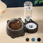 Resim Köpekler ve kediler için yükseltilmiş eğimli ve paslanmaz çelik kase ile 2'si 1 arada otomatik besleyici ve su verici - Boyun Koruma Tasarımı, Güvenli ve Rahat Besleme Çözümü, Pet Besleme Malzemeleri, Pilsiz 
