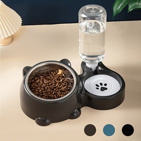 Resim Köpekler ve kediler için yükseltilmiş eğimli ve paslanmaz çelik kase ile 2'si 1 arada otomatik besleyici ve su verici - Boyun Koruma Tasarımı, Güvenli ve Rahat Besleme Çözümü, Pet Besleme Malzemeleri, Pilsiz 