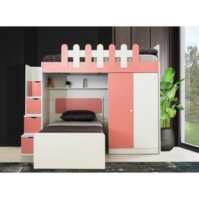 Resim Güven Mobilya 90*190 Okyanus Beyaz / Pembe Karyola Dolap Kiwi Ranza 