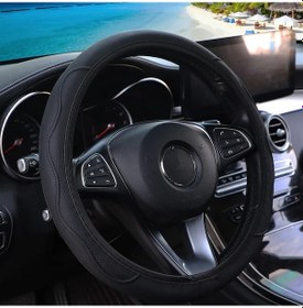 Resim İç Jantlı Direksiyon Kılıfı Olmayan Pu Deri Stereo El Spor Arabası, 15" Siyah Black Black 