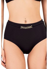 Resim Endeep Kadın Zincir Aksesuarlı Siyah Yüksek Bel Bikini Altı Siyah 