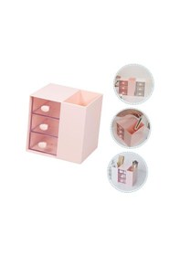Resim Masaüstü Kalemlik Organizer 7 Bölmeli Kawaii Kapaklı Mini Çekmeceli Kalemlik - Pembe Pembe 