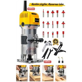 Resim Premium Seri Ahşap Freze Makinesi, 6 Kademe Devir Ayarlı, 6 Mm Pens, 12 Uç Dahil Pro Set 
