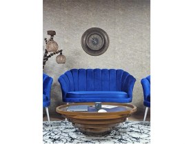 Resim Istiridye Takım Beyaz Boyalı Sivriltme Ayak Çay Seti Koltuk Takımı Mavi Renk 110 x 48 Boyut/ebat 