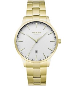 Resim Obaku Denmark V247XDGISG Quartz Çelik Altın Rengi Beyaz Kadran Safir Cam 42 mm Erkek Kol Saati 