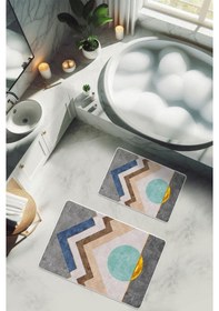 Resim Yıkanabilir Kaymaz Tabanlı Modern Desenli 2'li Banyo Paspas Takımı Bps0031 Renkli 