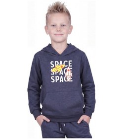 Resim Fyk Kids Kanguru Cepli Kapüşonlu Baskı Detaylı Erkek Çocuk Sweatshirt Füme 