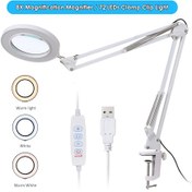 Resim Büyüteç Büyüteç Led'li Kelepçe Klipsli Işık 8x Büyütme 10 Seviye Ayarlanabilir Parlaklık Kısılabilir 3 Renk Sıcaklık Değiştiren Masa Lambası Usb İle Çalışır Katlanabilir 