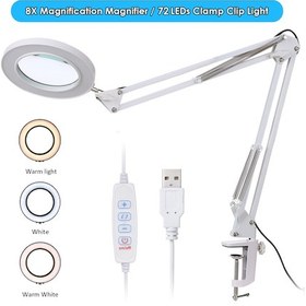 Resim Büyüteç Büyüteç Led'li Kelepçe Klipsli Işık 8x Büyütme 10 Seviye Ayarlanabilir Parlaklık Kısılabilir 3 Renk Sıcaklık Değiştiren Masa Lambası Usb İle Çalışır Katlanabilir 