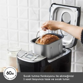 Resim Karaca Çift Karıştırıcılı Ekmek Yapma Makinesi Siyah 850W Güçlü Hamur Yoğurma ve Pişirme Fırını - Hızlı Pişirme, Kabuk Rengi Ayarı, Glutensiz Program, Yoğurt ve Reçel Fonksiyonlu 