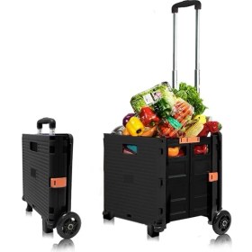 Resim Portatif Pazar ve Market Alışveriş Arabası (Siyah) 