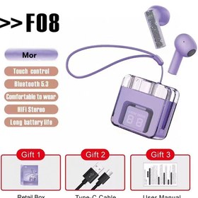 Resim Karler Bass F08 Dijital Şarj Göstergeli TWS Bluetooth Kulaklık - Mor 