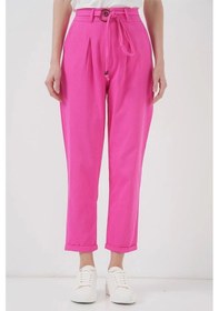 Resim Defymoda 6660 Kemerli Keten Pantolon - Fuşya Fuşya 