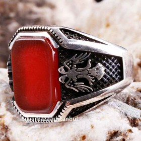 Resim Turkish 925 Sterling Silver Eagle Agate Aqeeq Stone Mens Solid Ring - US: 13.5 / 71.5 mm / Turk: 31.5 