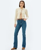 Resim İspanyol Paça Kot Pantolon Yıpratılmış Yüksek Bel Slim Fit - Flare Jeans 