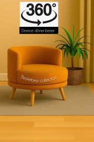 Resim BEYLERBEYİ 360 derece döner berjer, turuncu peluş renkli tekli koltuk, mekanizmalı döner berjer, 