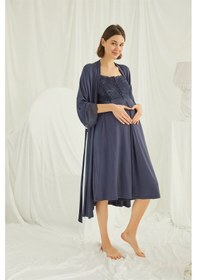 Resim Monamise Kadın Dantelli Önü Düğmeli Hamile Lohusa Sabahlık Takımı 18210 