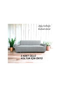 Resim Altın Kelebek Streç Kaplama Maxi Çekyat Koltuk Örtüsü 3+3 -gri Gri 