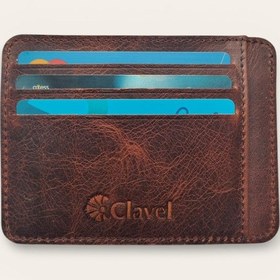 Resim Clavel Hakiki Deri Slim Kartlık Kızıl Kahve 