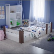 Resim Tuliplife Montessori Karyola Beyaz Rustik Ceviz 90x190 Yatak Uyumlu Oval Kesim Çocuk Yatağı 