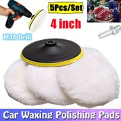 Resim 5'li Flanel Araba Cilalama Parlatma Pedleri Seti, 10.16 cm M10/M14 Matkap Bağlantı Parlatma Tekerleği Otomatik Boya Bakımı ve Stil için 