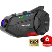 Resim DuoLink X97 Plus İnterkom Motosiklet Kameralı 6 Kişi Grup Bluetooth Kask Intercom Video Kayıt Kulaklık 