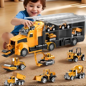 Resim Erkekler için 6 Alüminyum Mühendislik Araçlı İnşaat Kamyonları Oyuncak, Çocuklar için Oyuncak Seti, 3-9 Yaş Arası Erkekler için Doğum Günü Hediyeleri Oyuncaklar 