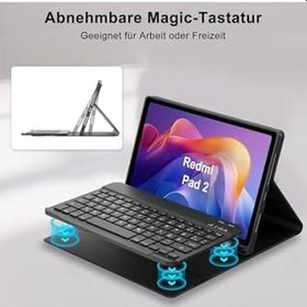Resim m.tk moveteck Xiaomi Redmi Pad 2 ile Uyumlu Tablet Klavyeli Kılıf, Kablosuz Bluetooth, Kalem Bölmeli, Koyu Yeşil 