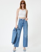 Resim Düz Paça Kot Pantolon Cepli - Nora Longer Straight Jeans 