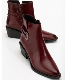 Resim Kadın Topuklu Bot Bordo Rugan Sivri Vestern Toaklı-4176 Bordo 