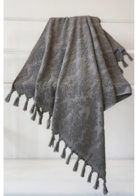 Resim %100 Pamuk Jakarlı Banyo Havlusu - Kabartma Damask Desenli - 90x150 Cm - Antrasit Antrasıt Antrasit 