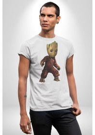 Resim Bebek Groot Guardians Galaxy Unisex Unisex Beyaz Organik Baskılı T-shirt Penye Yüksek Kalite Beyaz 