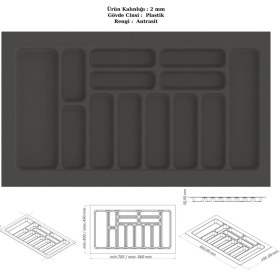 Resim Koçsan Çekmece Içi Kaşıklık, Düzenleyici, Organizatör 86 cm x 49 Cm-Antrasit 