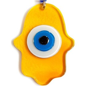 Resim Nazar Boncuklu Bal Rengi Fatma Ana Bereket Eli Cam Duvar Süsü 