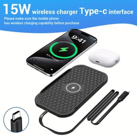 Resim 15W Kablosuz Araba Şarj Cihazı 2'li Telefon ve Kulaklık için, Hızlı Şarj, Kaymaz Silikon Ped, iPhone 15/14, Samsung, Huawei, Xiaomi ile Uyumlu, Masaüstü ve Araba Manyetik Kablosuz Şarj Standı, Araba Şarj Aksesuarları 