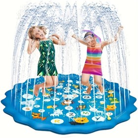 Resim 1 adet Şişme Sıçrama Alanı Alfabe Tasarımı ile - Dayanıklı Mavi PVC Dış Mekan Oyuncak, Çim, Plaj, Bahçe, Yaz Parkı için Su Oyun Alanı - Aksesuarlar Dahil, Yaz Oyun Alanı | Renkli Alfabe Tasarımı | Dayanıklı PVC Malzeme, Dış Mekan Oyuncak 